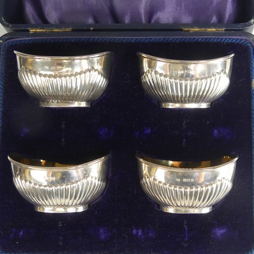 159 - A cased set of four Edwardian silver Open Salts, by Joseph Gloster, hallmarked Birmingham 1906,oval ... 