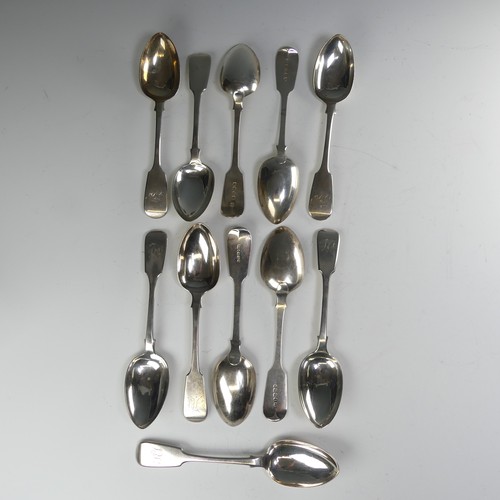 164 - A set of five Victorian silver Dessert Spoons, by John Stone, hallmarked Exeter, 1862, fiddle patter... 