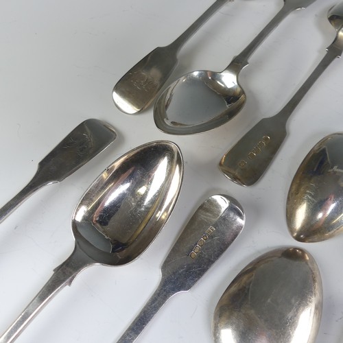 164 - A set of five Victorian silver Dessert Spoons, by John Stone, hallmarked Exeter, 1862, fiddle patter... 