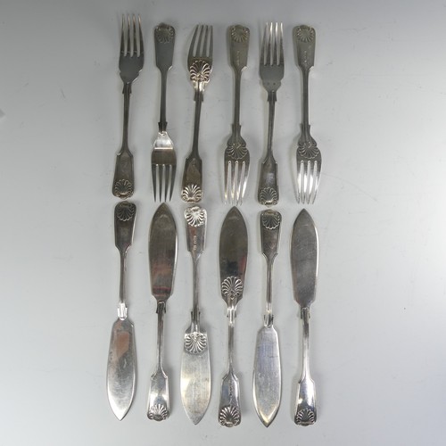 174 - A set of six Elizabeth II silver Fish Knives and Forks, by Roberts & Belk Ltd., hallmarked Sheff... 