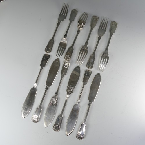 174 - A set of six Elizabeth II silver Fish Knives and Forks, by Roberts & Belk Ltd., hallmarked Sheff... 