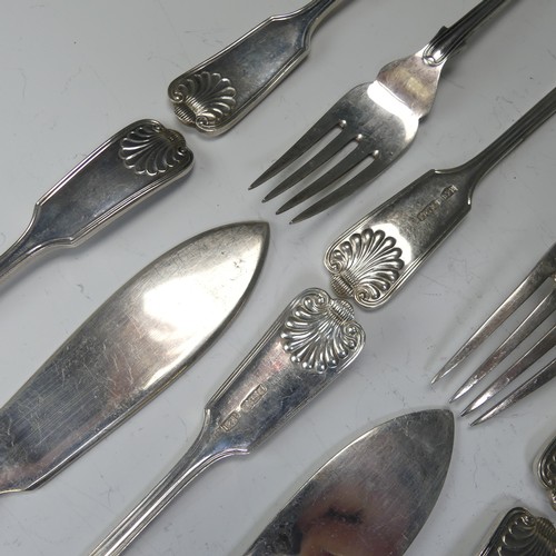 174 - A set of six Elizabeth II silver Fish Knives and Forks, by Roberts & Belk Ltd., hallmarked Sheff... 