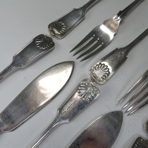 174 - A set of six Elizabeth II silver Fish Knives and Forks, by Roberts & Belk Ltd., hallmarked Sheff... 