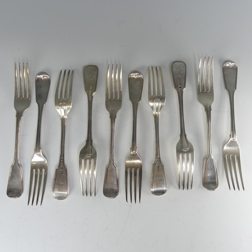 176 - A set of ten William IV silver Forks, by William Chawner II, hallmarked London, 1831, fiddle and thr... 