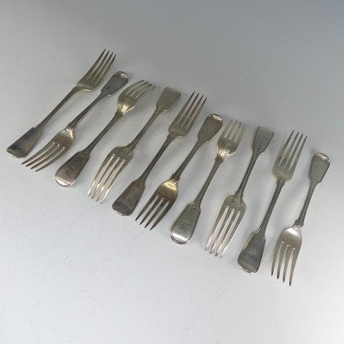 176 - A set of ten William IV silver Forks, by William Chawner II, hallmarked London, 1831, fiddle and thr... 