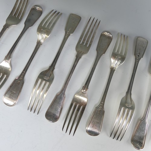 176 - A set of ten William IV silver Forks, by William Chawner II, hallmarked London, 1831, fiddle and thr... 