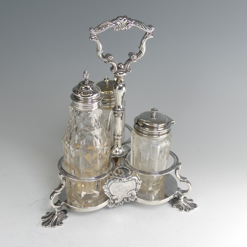 192 - An early Victorian silver three bottle Cruet Stand, by Joseph Angell I & John Angell I, hallmark... 