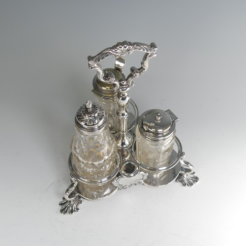 192 - An early Victorian silver three bottle Cruet Stand, by Joseph Angell I & John Angell I, hallmark... 