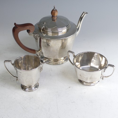 193 - A George V silver three piece Tea Set, by Mappin & Webb, hallmarked Birmingham 1929, of rounded ... 