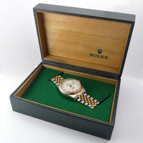 236 - Rolex; A Bi-metal Oyster Perpetual Datejust Wristwatch, model ref. 16233, white enamel dial with gil... 