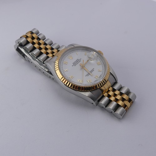 236 - Rolex; A Bi-metal Oyster Perpetual Datejust Wristwatch, model ref. 16233, white enamel dial with gil... 