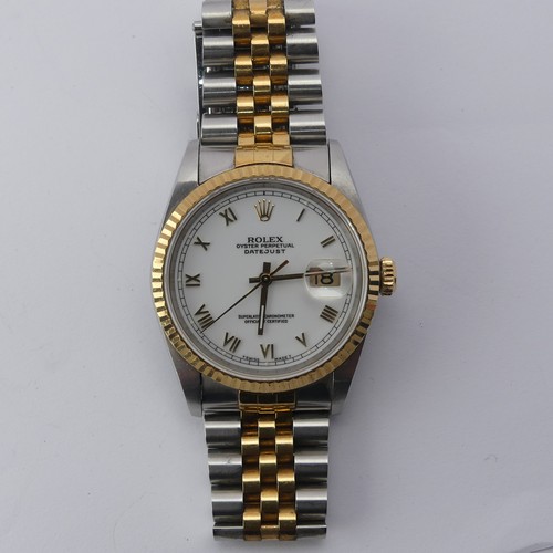 236 - Rolex; A Bi-metal Oyster Perpetual Datejust Wristwatch, model ref. 16233, white enamel dial with gil... 