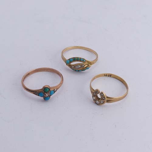 260 - A small Victorian style turquoise and seed pearl Ring, unmarked engraved shank, tested as 15ct gold,... 