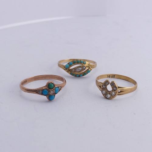 260 - A small Victorian style turquoise and seed pearl Ring, unmarked engraved shank, tested as 15ct gold,... 