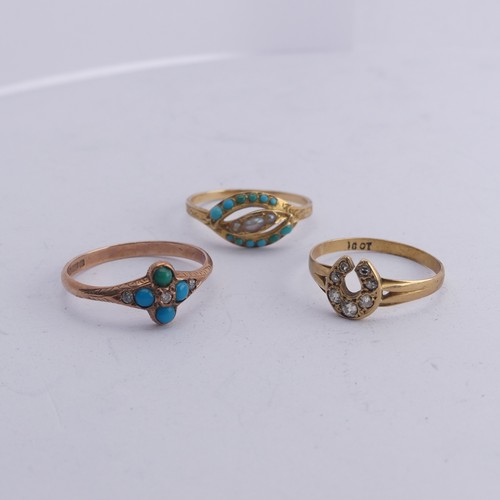 260 - A small Victorian style turquoise and seed pearl Ring, unmarked engraved shank, tested as 15ct gold,... 