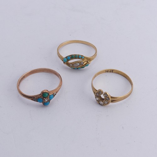 260 - A small Victorian style turquoise and seed pearl Ring, unmarked engraved shank, tested as 15ct gold,... 