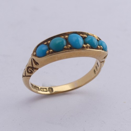 261 - A late Victorian graduated five stone turquoise Ring, all mounted in 18ct yellow gold, Size L, 4.2g,... 