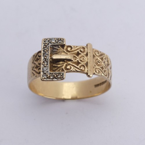 262 - A 9ct yellow gold Buckle Ring, set small diamond points, Size Y, 4.3g.