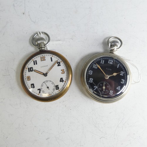 246 - An Elgin military issue Pocket Watch, black dial with Arabic numerals, signed manual crown wind, 7-j... 