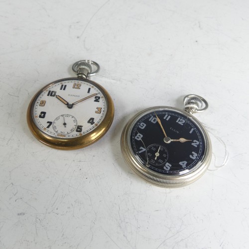 246 - An Elgin military issue Pocket Watch, black dial with Arabic numerals, signed manual crown wind, 7-j... 