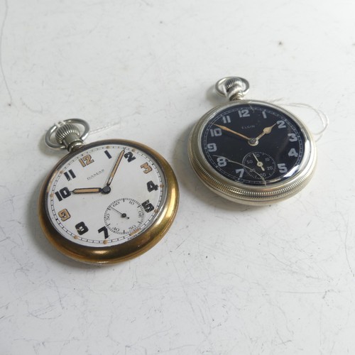 246 - An Elgin military issue Pocket Watch, black dial with Arabic numerals, signed manual crown wind, 7-j... 