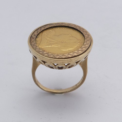 266 - A Victorian gold Half Sovereign, date obscured by 9ct gold ring mount, Size L, total weight 8.7g.... 