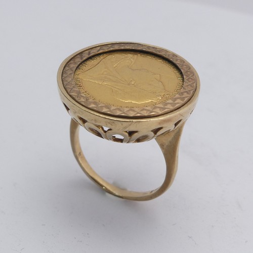 266 - A Victorian gold Half Sovereign, date obscured by 9ct gold ring mount, Size L, total weight 8.7g.... 