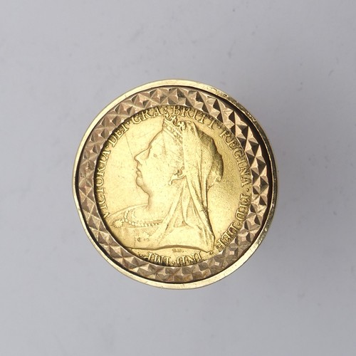 266 - A Victorian gold Half Sovereign, date obscured by 9ct gold ring mount, Size L, total weight 8.7g.... 