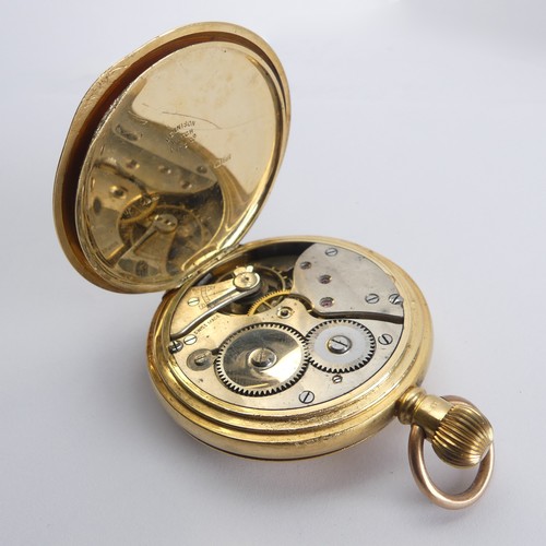 238 - An 18ct yellow gold half hunter Pocket Watch, unsigned white enamel dial with Roman Numerals and sub... 