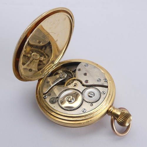 238 - An 18ct yellow gold half hunter Pocket Watch, unsigned white enamel dial with Roman Numerals and sub... 