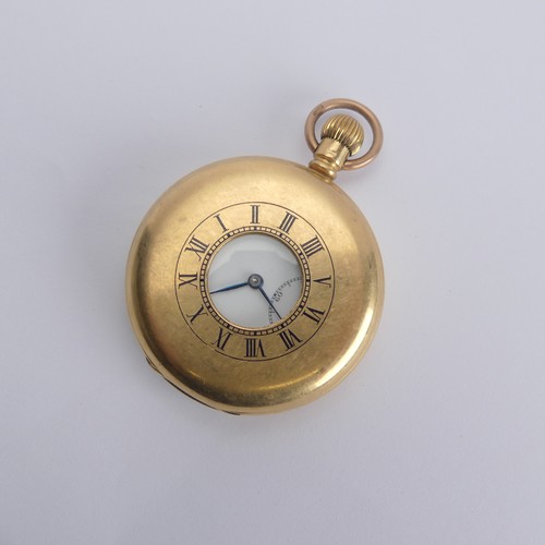 238 - An 18ct yellow gold half hunter Pocket Watch, unsigned white enamel dial with Roman Numerals and sub... 