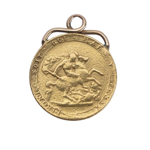 534 - A George III gold Sovereign, dated 1820, with soldered mount, total weight 8.4g.