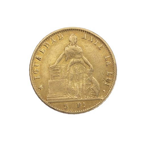 486 - A Chile Republic 5 Pesos gold (900) Coin, dated 1862, 7.6g.