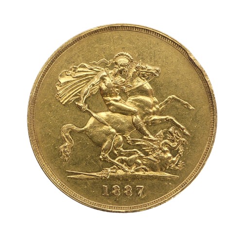 487 - A Victorian gold £5 (five pounds) Coin, dated 1887.