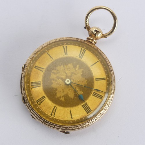 239 - A Victorian 18ct gold Fob Watch, the gilt dial with Roman Numerals, 18ct gold cuvette, caseback hall... 