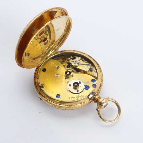 239 - A Victorian 18ct gold Fob Watch, the gilt dial with Roman Numerals, 18ct gold cuvette, caseback hall... 