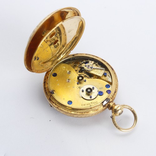 239 - A Victorian 18ct gold Fob Watch, the gilt dial with Roman Numerals, 18ct gold cuvette, caseback hall... 