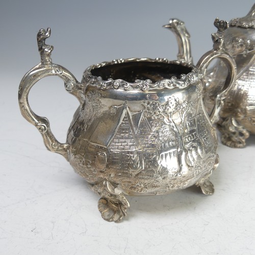 100 - A Victorian silver three piece Tea Set, by Robert Harper, hallmarked London, 1879, of circular form ... 