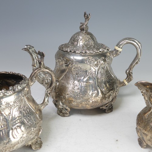 100 - A Victorian silver three piece Tea Set, by Robert Harper, hallmarked London, 1879, of circular form ... 