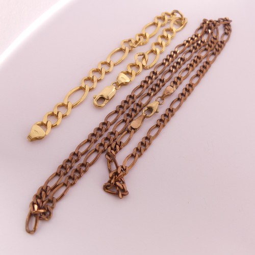 406 - A 9ct gold figaro link chain Necklace, 54.5cm long, together with a 9ct yellow gold figaro link brac... 