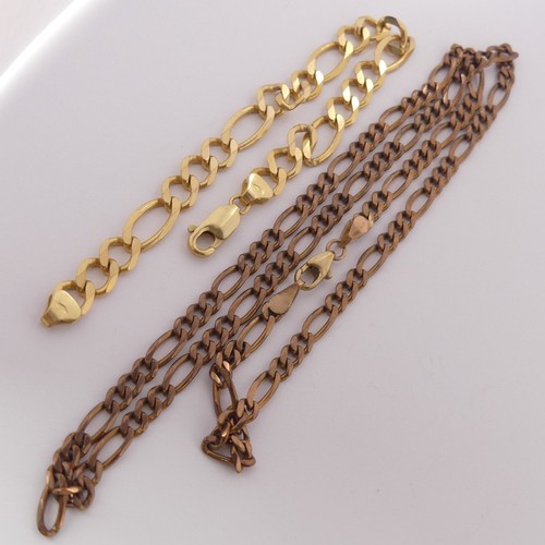 406 - A 9ct gold figaro link chain Necklace, 54.5cm long, together with a 9ct yellow gold figaro link brac... 