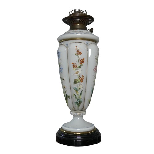 608 - A Victorian opaque and painted glass Oil Lamp, by 'Wright & Butler, Birmingham', burner marked '... 