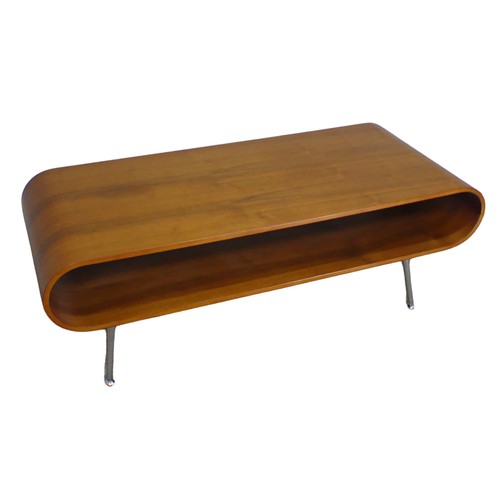 405 - A Retro teak bentwood coffee Table, raised on chrome legs, W 120 cm x H 45 cm x D 50 cm.... 