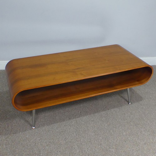 405 - A Retro teak bentwood coffee Table, raised on chrome legs, W 120 cm x H 45 cm x D 50 cm.... 