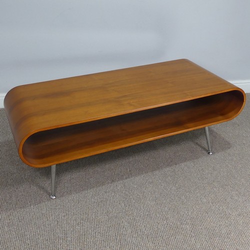 405 - A Retro teak bentwood coffee Table, raised on chrome legs, W 120 cm x H 45 cm x D 50 cm.... 