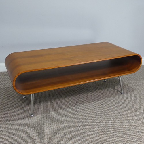 405 - A Retro teak bentwood coffee Table, raised on chrome legs, W 120 cm x H 45 cm x D 50 cm.... 