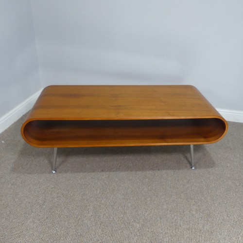 405 - A Retro teak bentwood coffee Table, raised on chrome legs, W 120 cm x H 45 cm x D 50 cm.... 