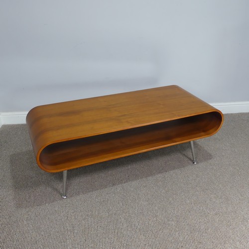 405 - A Retro teak bentwood coffee Table, raised on chrome legs, W 120 cm x H 45 cm x D 50 cm.... 