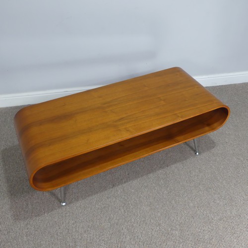 405 - A Retro teak bentwood coffee Table, raised on chrome legs, W 120 cm x H 45 cm x D 50 cm.... 