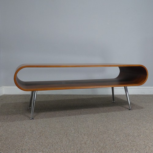 405 - A Retro teak bentwood coffee Table, raised on chrome legs, W 120 cm x H 45 cm x D 50 cm.... 